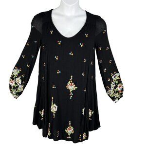 Free People Womens S Boho Floral Embroidered Oxford Black Mini Swing Dress